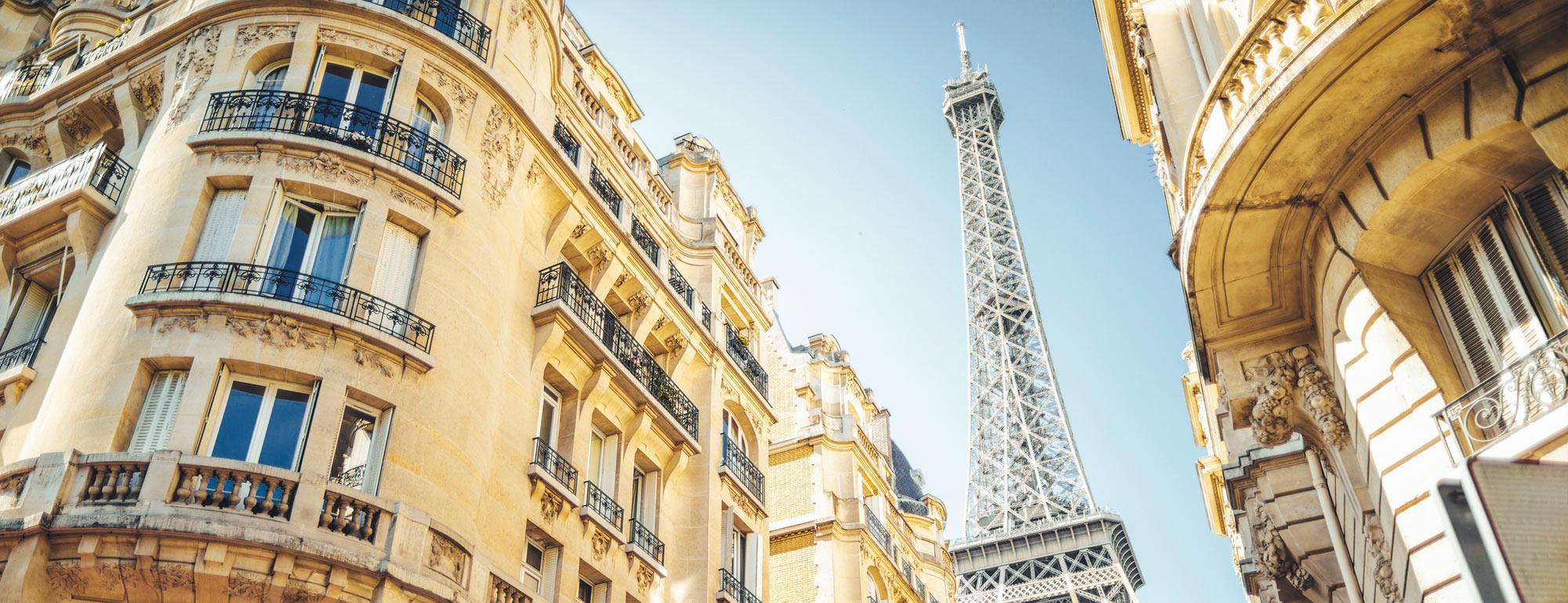 从巴黎街头俯瞰埃菲尔铁塔